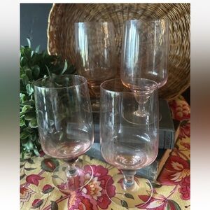 4 Vintage SASAKI HARMONY Coral Pink Ice Tea Water Glasses 6.25 CLEAR FOOTED